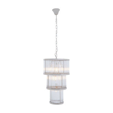 Orsina Salasco 3-Tier Nickel Chandelier | 38cm Fluted Glass Pendant