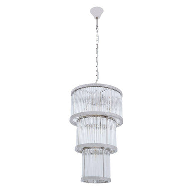 Orsina Salasco 3-Tier Nickel Chandelier | 38cm Fluted Glass Pendant