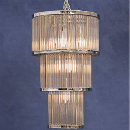 Orsina Salasco 3-Tier Nickel Chandelier | 38cm Fluted Glass Pendant