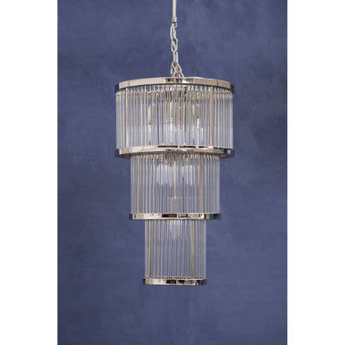 Orsina Salasco 3-Tier Nickel Chandelier | 38cm Fluted Glass Pendant