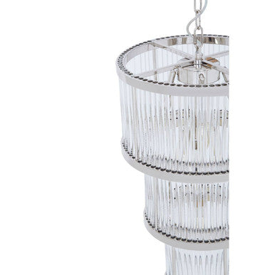 Orsina Salasco 3-Tier Nickel Chandelier | 38cm Fluted Glass Pendant