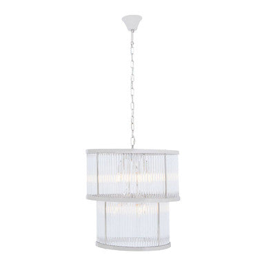 Orsina Salasco 2-Tier Nickel Chandelier | Fluted Glass Drum Pendant