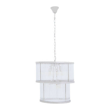 Orsina Salasco 2-Tier Nickel Chandelier | Fluted Glass Drum Pendant