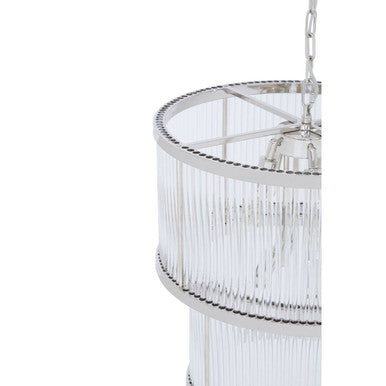 Orsina Salasco 2-Tier Nickel Chandelier | Fluted Glass Drum Pendant