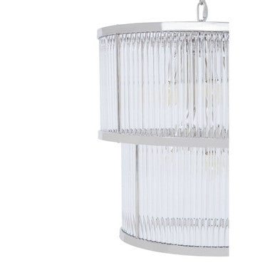 Orsina Salasco 2-Tier Nickel Chandelier | Fluted Glass Drum Pendant