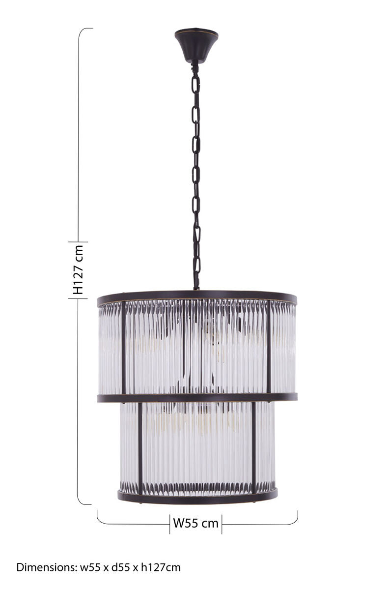 Orsina Salasco 2-Tier Black Glass Chandelier – Antique Iron Lighting
