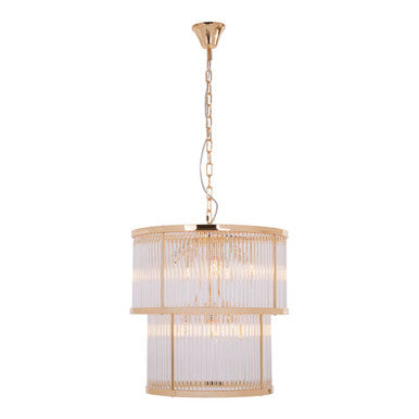 Orsina Salasco 2-Tier Gold Chandelier | Modern Glass Rod Pendant