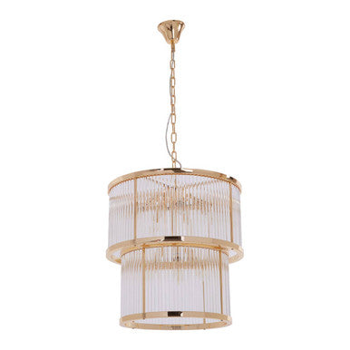 Orsina Salasco 2-Tier Gold Chandelier | Modern Glass Rod Pendant