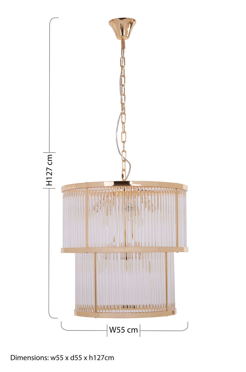 Orsina Salasco 2-Tier Gold Chandelier | Modern Glass Rod Pendant
