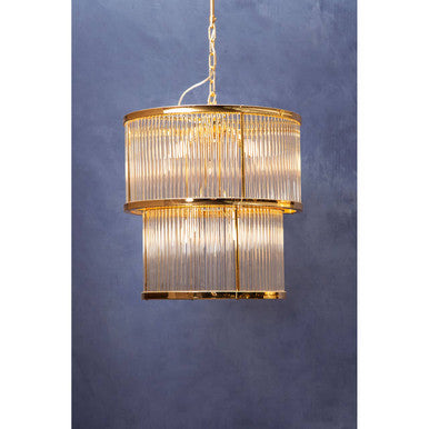 Orsina Salasco 2-Tier Gold Chandelier | Modern Glass Rod Pendant