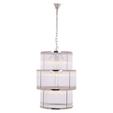 Orsina Salasco 3-Tier Nickel and Glass Drum Chandelier | Modern Silver