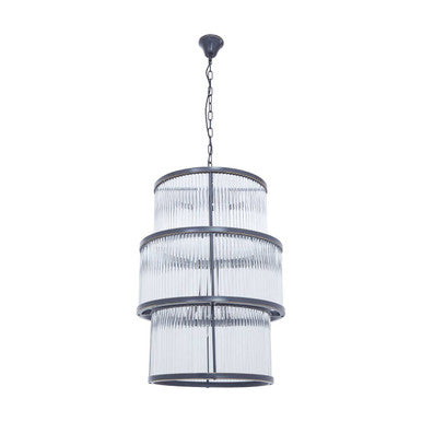 Orsina Salasco 3-Tier Glass Chandelier | Antique Black Metal Frame