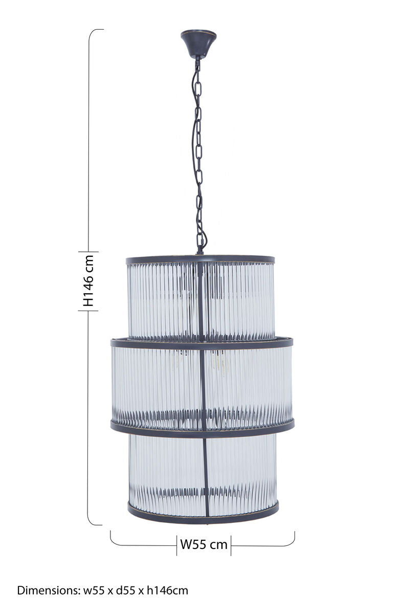Orsina Salasco 3-Tier Glass Chandelier | Antique Black Metal Frame