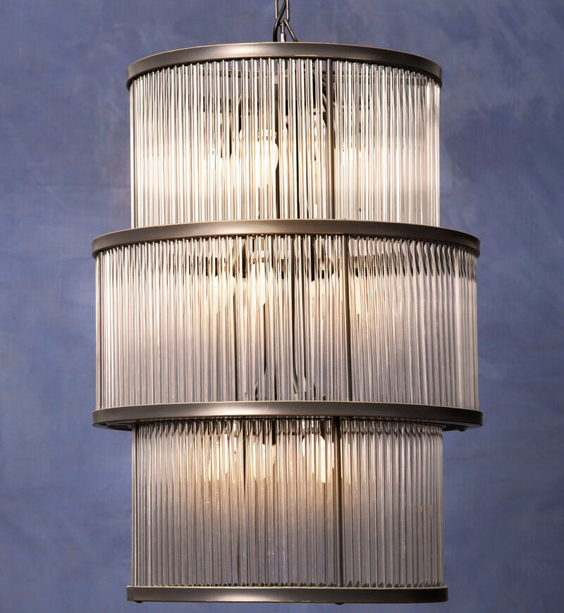 Orsina Salasco 3-Tier Glass Chandelier | Antique Black Metal Frame