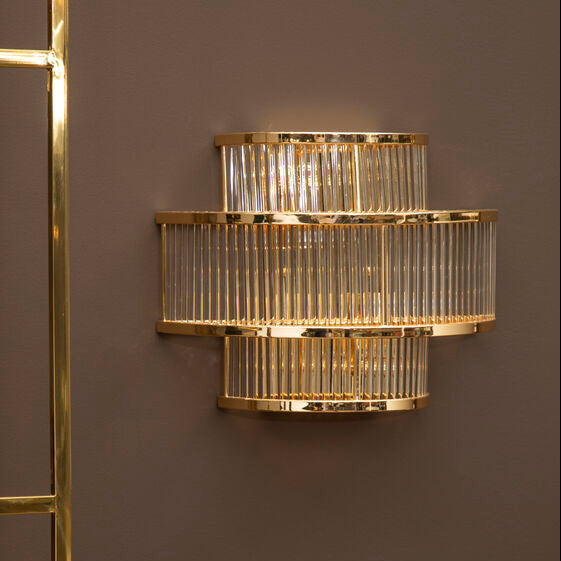 Orsina Salasco 3-Tier Gold Wall Light | Art Deco Fluted Glass Sconce