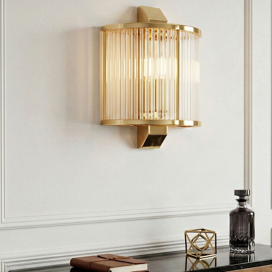 Orsina Salasco Wall Light – Gold Iron Sconce with Fluted Glass