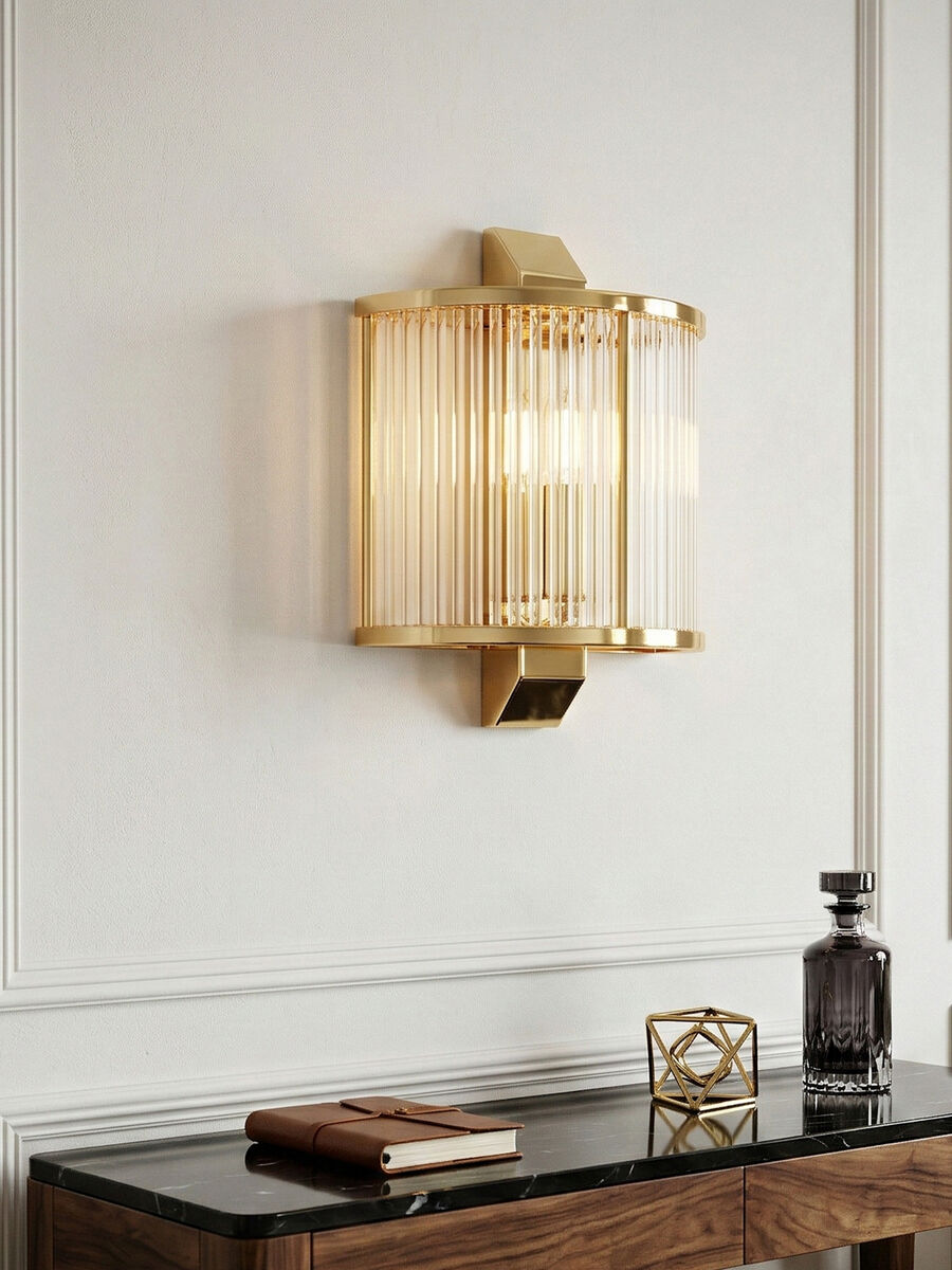 Orsina Salasco Wall Light – Gold Iron Sconce with Fluted Glass