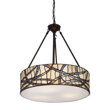 Orsina Waldorf Branch Pendant Light – Bronze & Stained Glass Fixture