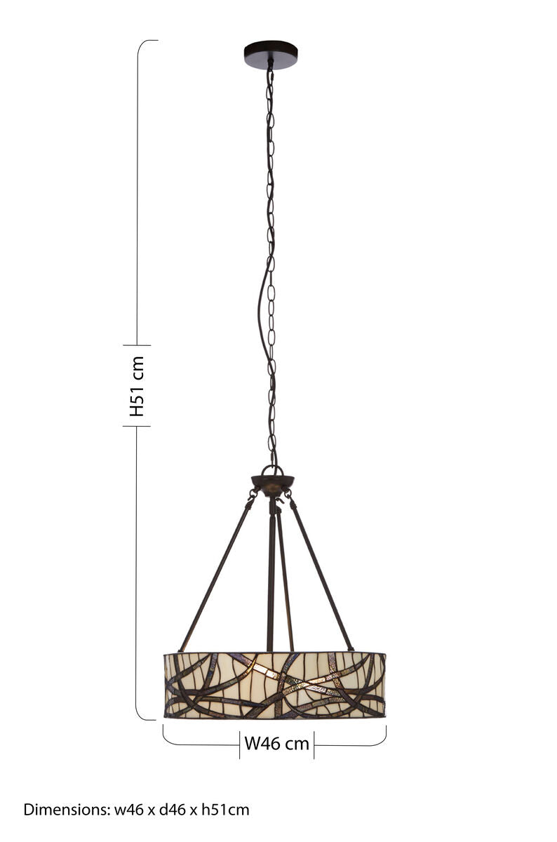 Orsina Waldorf Branch Pendant Light – Bronze & Stained Glass Fixture