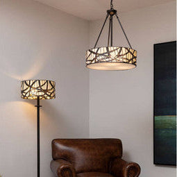 Orsina Waldorf Branch Pendant Light – Bronze & Stained Glass Fixture