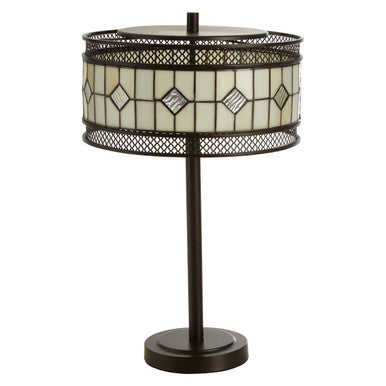 Orsina Waldorf Diamond Deco Table Lamp | Stained Glass & Bronze