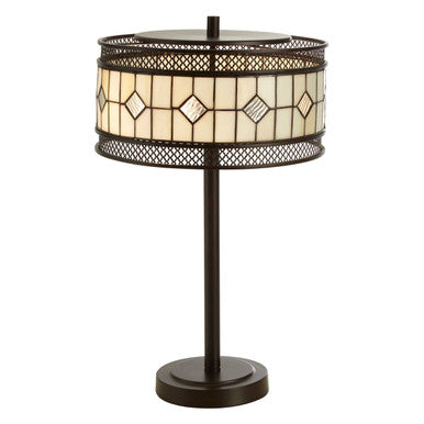 Orsina Waldorf Diamond Deco Table Lamp | Stained Glass & Bronze