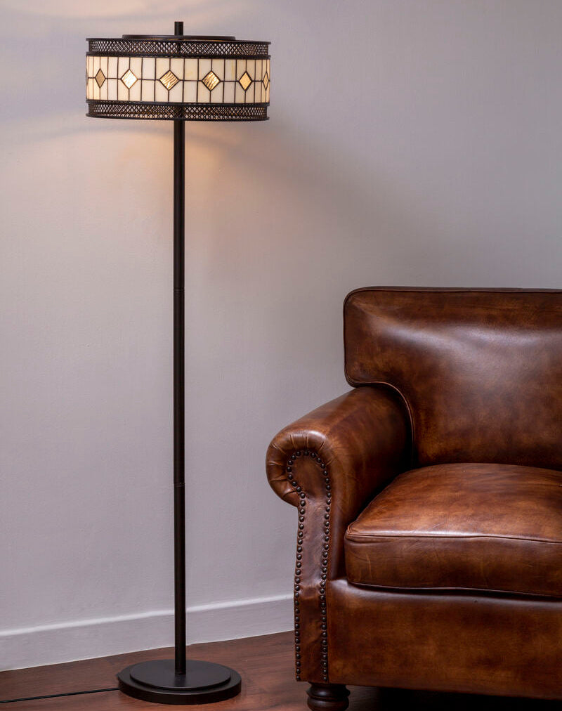 Orsina Waldorf Art Deco Floor Lamp – Bronze & Diamond Glass Shade