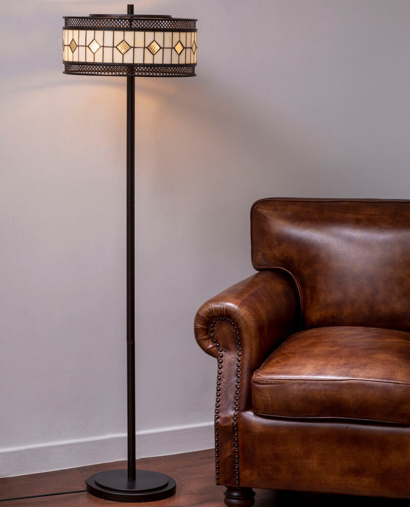 Orsina Waldorf Art Deco Floor Lamp – Bronze & Diamond Glass Shade
