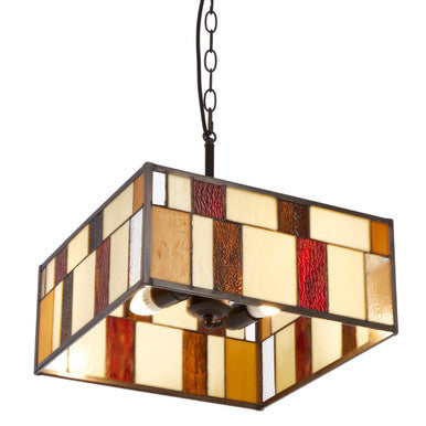 Orsina Waldorf Deco Square Ceiling Light | Rustic Bronze & Glass