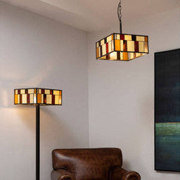 Orsina Waldorf Deco Square Ceiling Light | Rustic Bronze & Glass