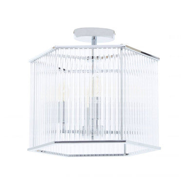Orsina Lerici 4-Light Hexagonal Chrome Pendant with Ribbed Glass