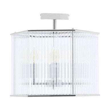 Orsina Lerici 4-Light Hexagonal Chrome Pendant with Ribbed Glass