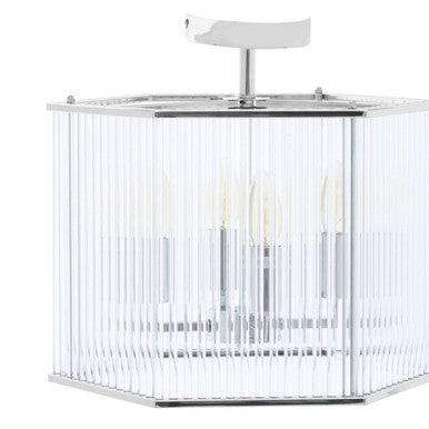 Orsina Lerici 4-Light Hexagonal Chrome Pendant with Ribbed Glass