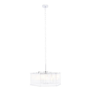 Orsina Lerici 6-Light Hexagonal Chrome and Ribbed Glass Pendant