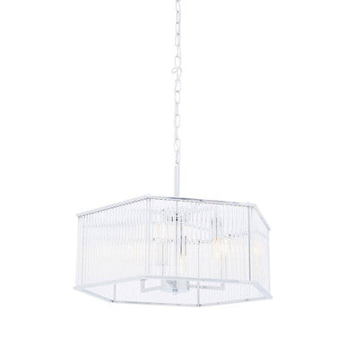 Orsina Lerici 6-Light Hexagonal Chrome and Ribbed Glass Pendant