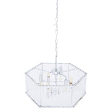 Orsina Lerici 6-Light Hexagonal Chrome and Ribbed Glass Pendant