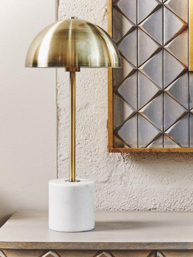 Orsina Murdoch Table Lamp – Gold Dome Shade with White Marble Base