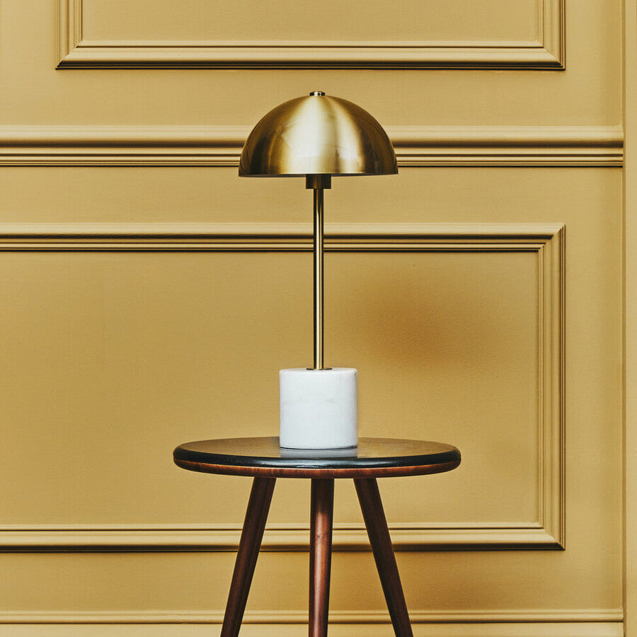 Orsina Murdoch Table Lamp – Gold Dome Shade with White Marble Base