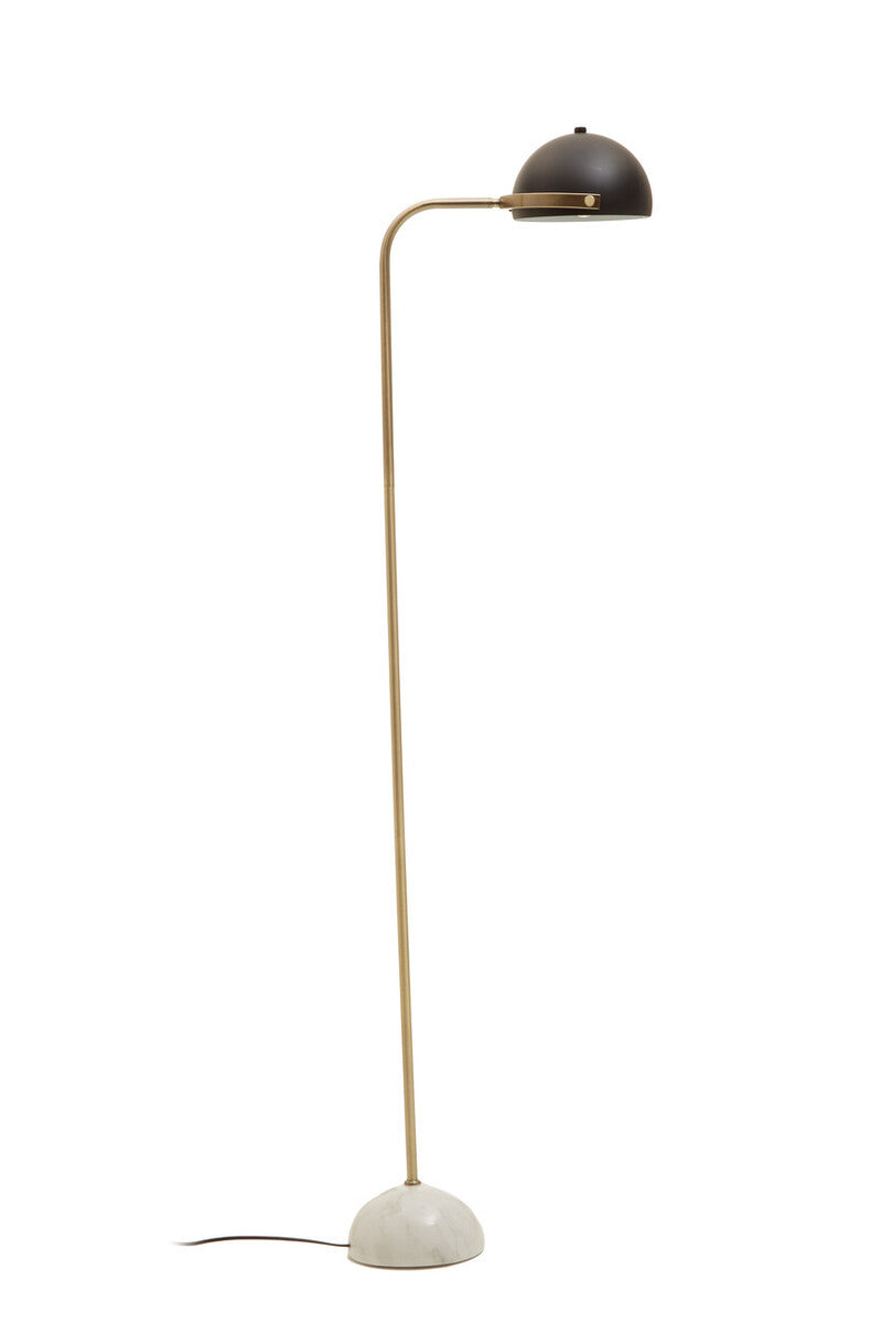 Orsina Murdoch Brass Arc Floor Lamp with Black Shade and Marble Base
