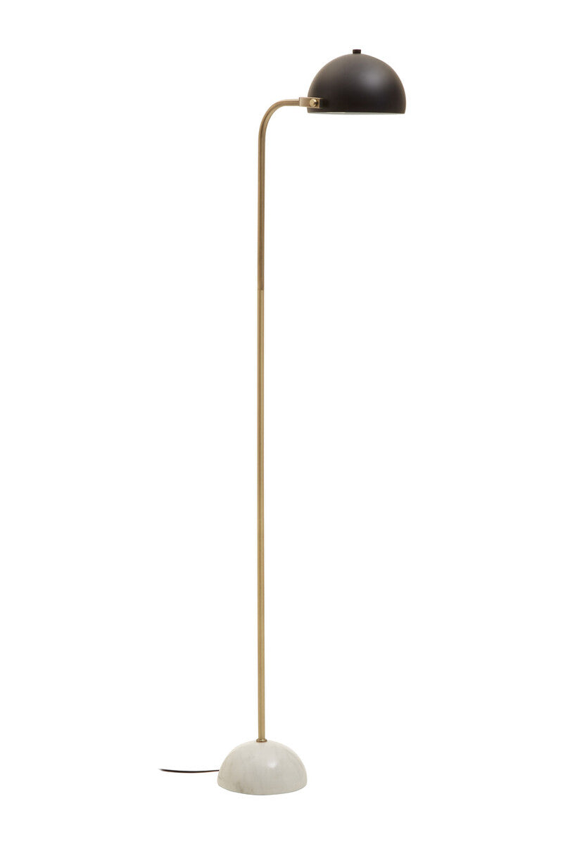 Orsina Murdoch Brass Arc Floor Lamp with Black Shade and Marble Base