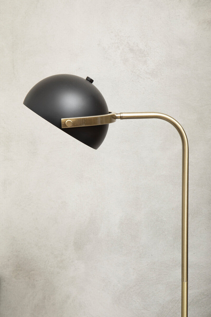 Orsina Murdoch Brass Arc Floor Lamp with Black Shade and Marble Base