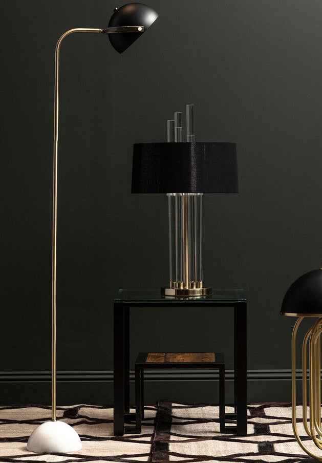 Orsina Murdoch Brass Arc Floor Lamp with Black Shade and Marble Base