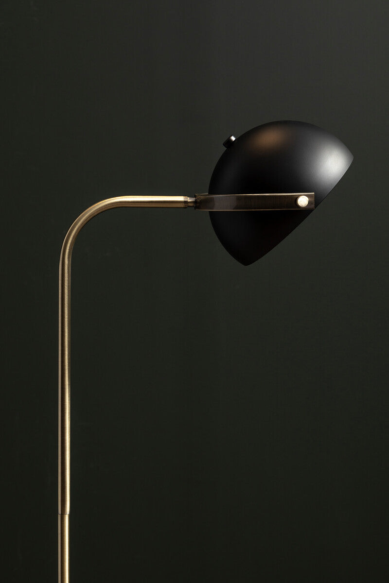Orsina Murdoch Brass Arc Floor Lamp with Black Shade and Marble Base