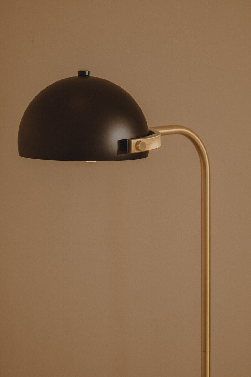 Orsina Murdoch Brass Arc Floor Lamp with Black Shade and Marble Base