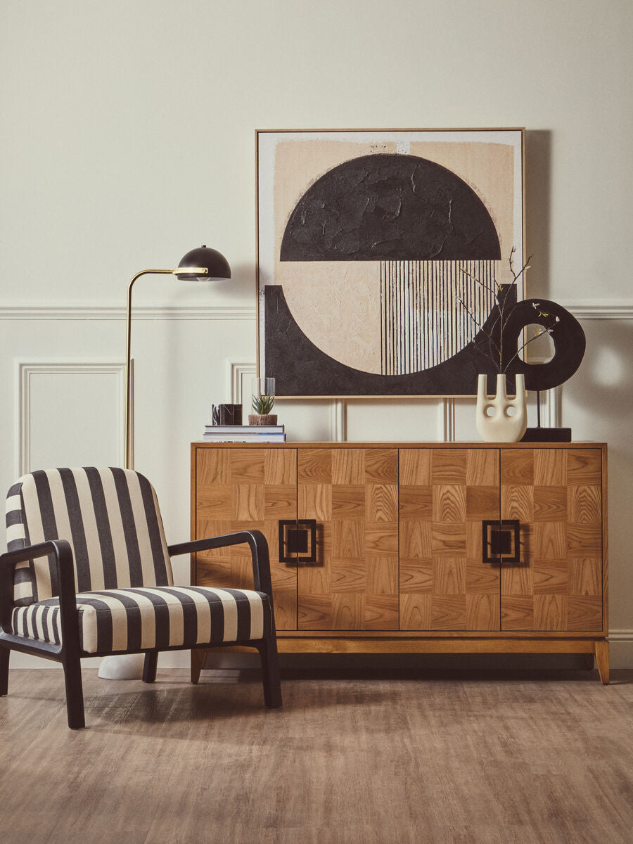 Orsina Murdoch Brass Arc Floor Lamp with Black Shade and Marble Base