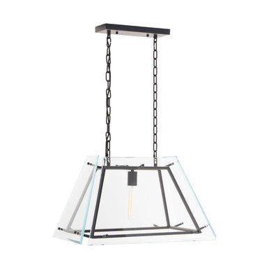 Orsina Palasso Industrial Pendant Light – Antique Black Metal & Glass