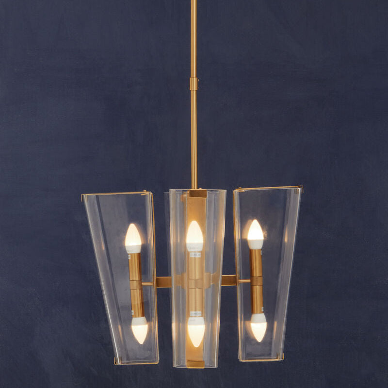 Orsina Celeste Antique Brass Pendant Light | 4-Light Glass Lantern
