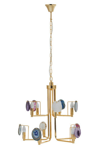 Orsina Glamour Gold and Agate 10-Light Ceiling Light Chandelier