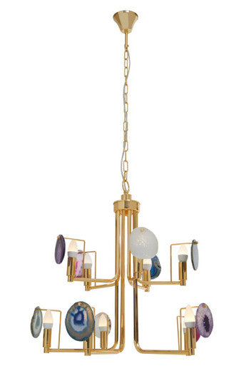 Orsina Glamour Gold and Agate 10-Light Ceiling Light Chandelier