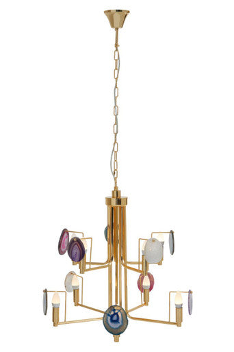 Orsina Glamour Gold and Agate 10-Light Ceiling Light Chandelier